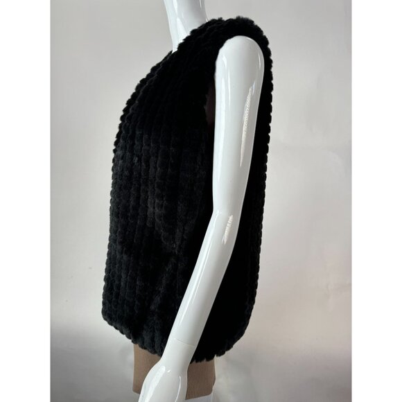 Ellen Kreager Designer Faux Fur Vest Black Sleeveless Jacket L - Picture 7 of 16